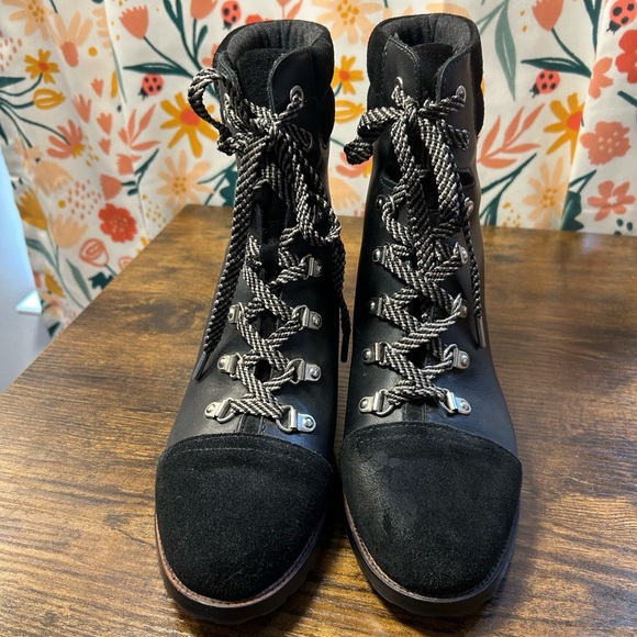 Sam Edelman Shoes - Sam Edelman Manchester Boots Black Wool Details Women’s 9.5 Lace Up Block Heel